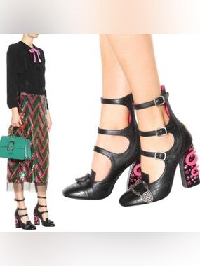 NEW Gucci Queercore Crystal Embellish Brogue Snake Heel Pumps Size 38.5 RARE